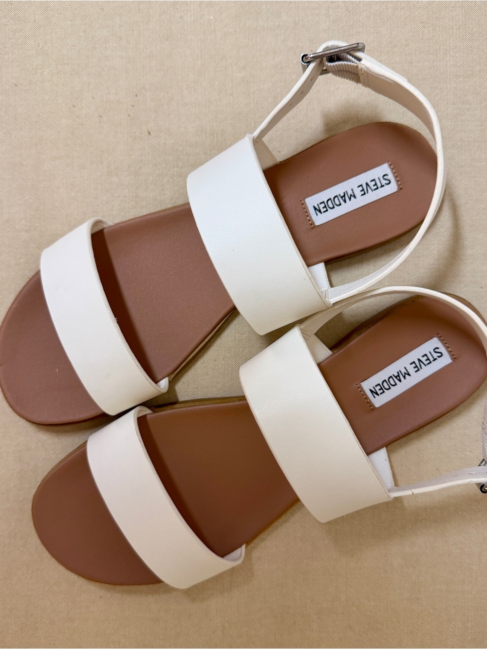 Steve Madden Double-Strap Leather  Sandals- White- Size 10